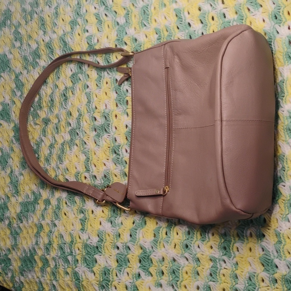 Elegant Taupe Shoulder Leather Bag - Picture 3 of 11